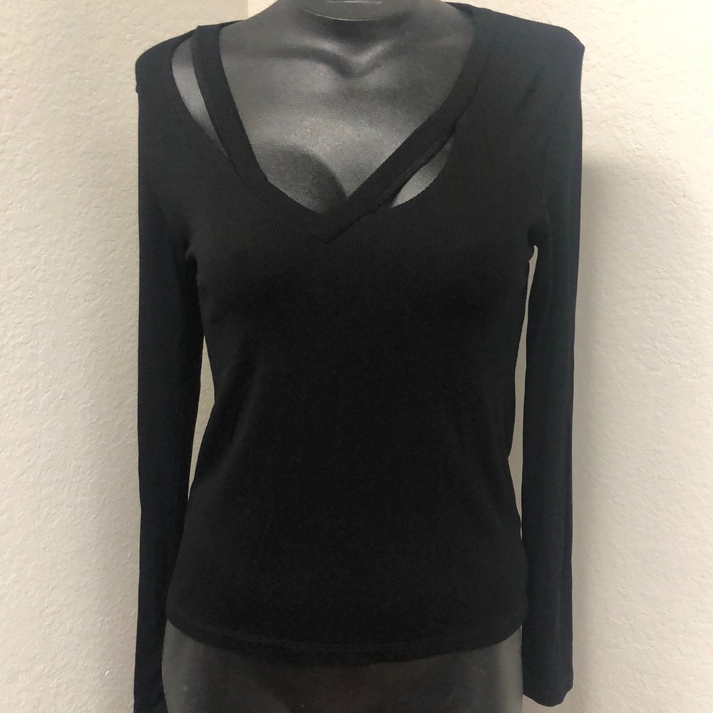 LNA Lanki Cutout Rib-knit Top In Black - Picture 2 of 3